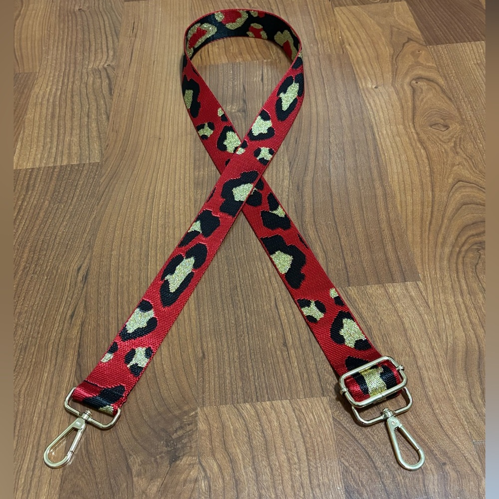 NEW Red Leopard Print Reversible and Adjustable Purse Strap with Gold Hardware